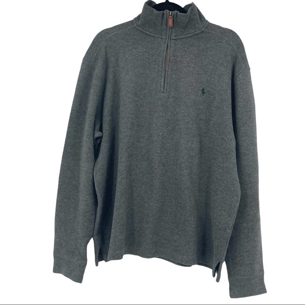 Polo Ralph Lauren Pony Logo Dark Gray 1/4 Zip Pullover Cotton Sweater Mens L